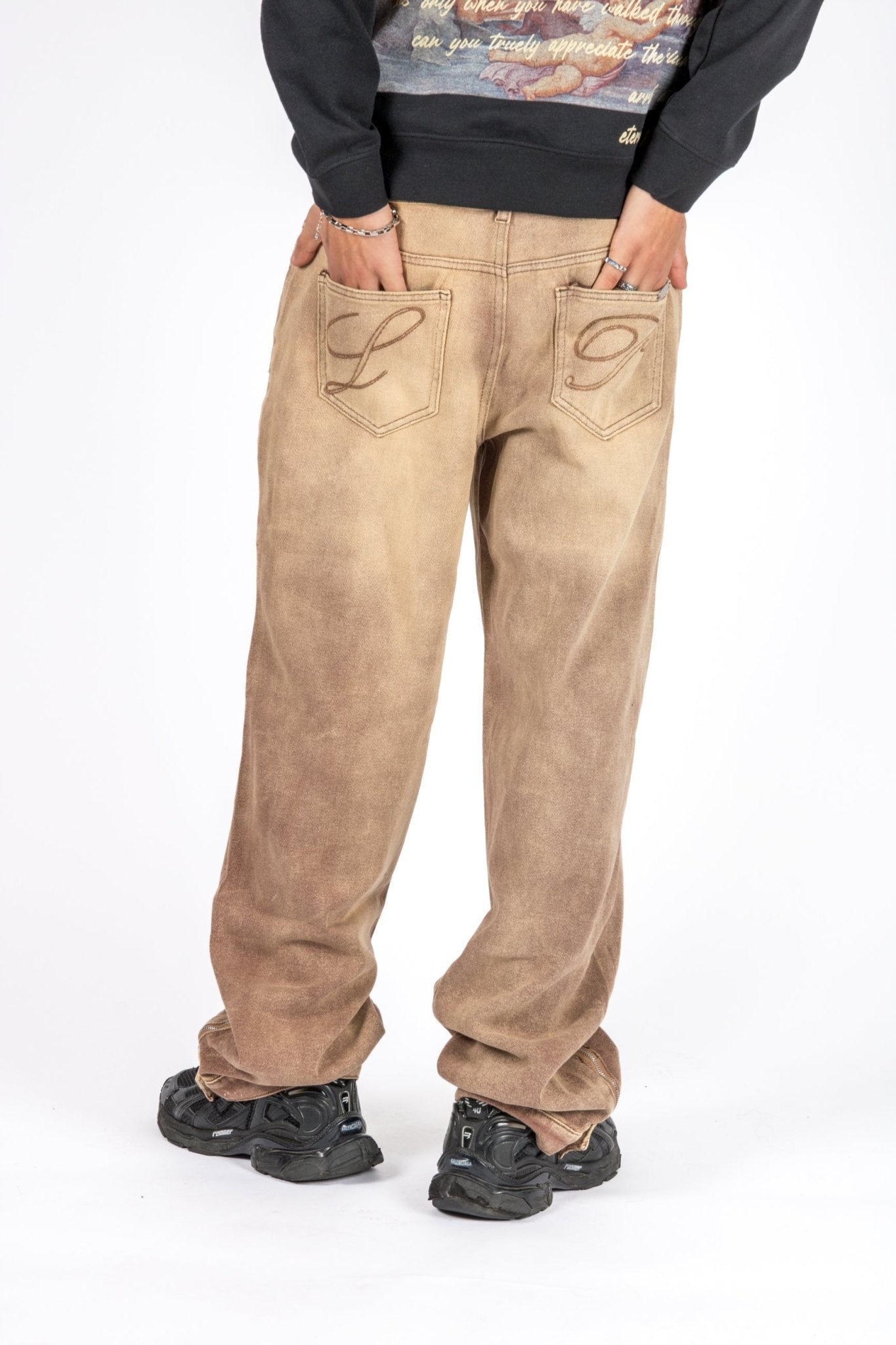 LNP SAND BROWN BARREL VARSITY JEANS - Liquor n Poker