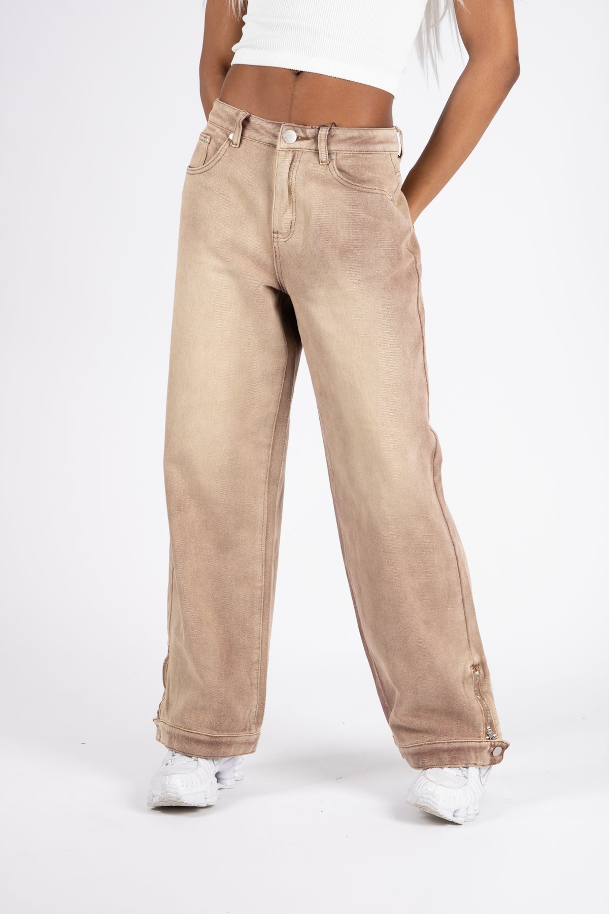 LNP SAND BROWN BARREL VARSITY JEANS - Liquor n Poker