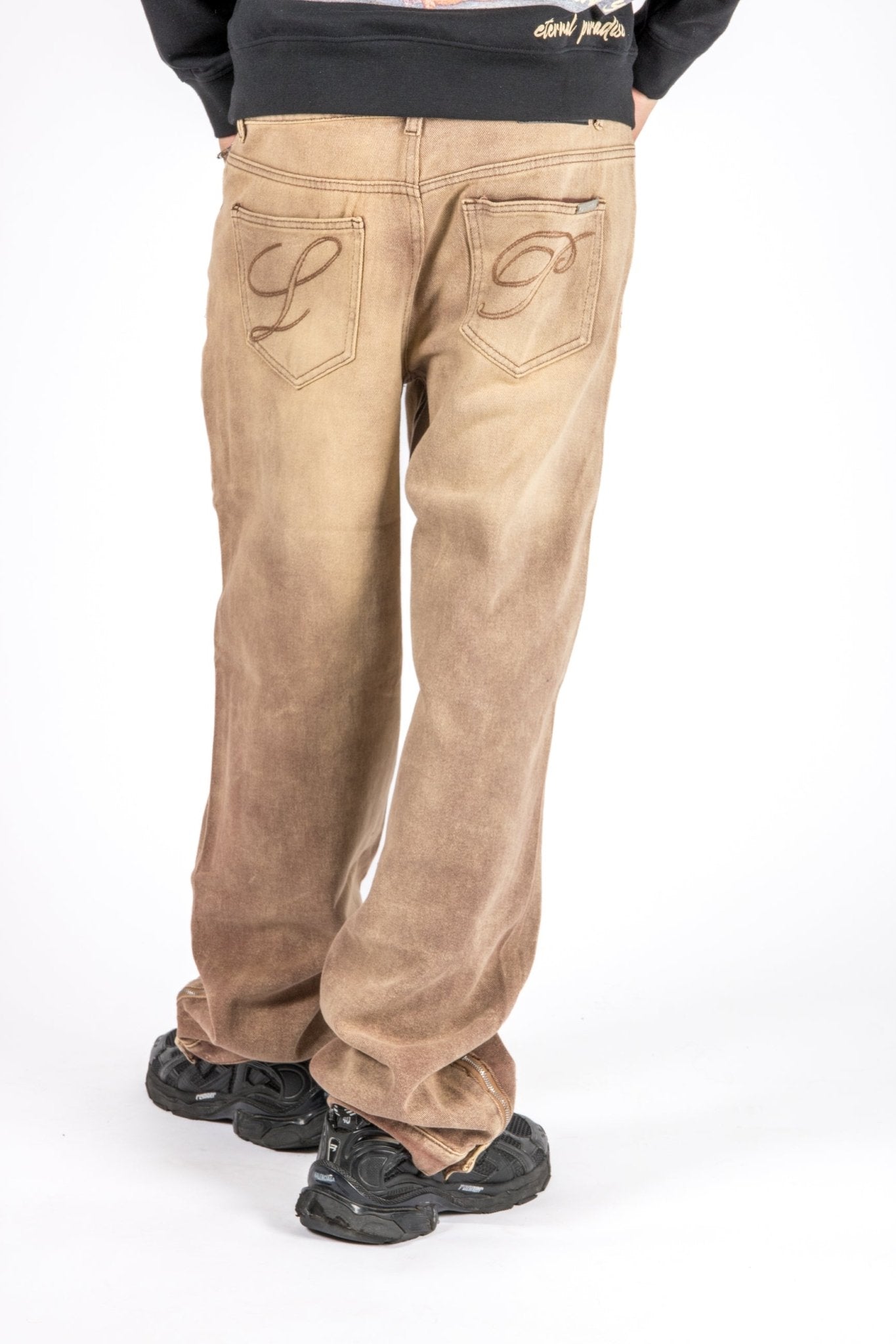 LNP SAND BROWN BARREL VARSITY JEANS - Liquor n Poker