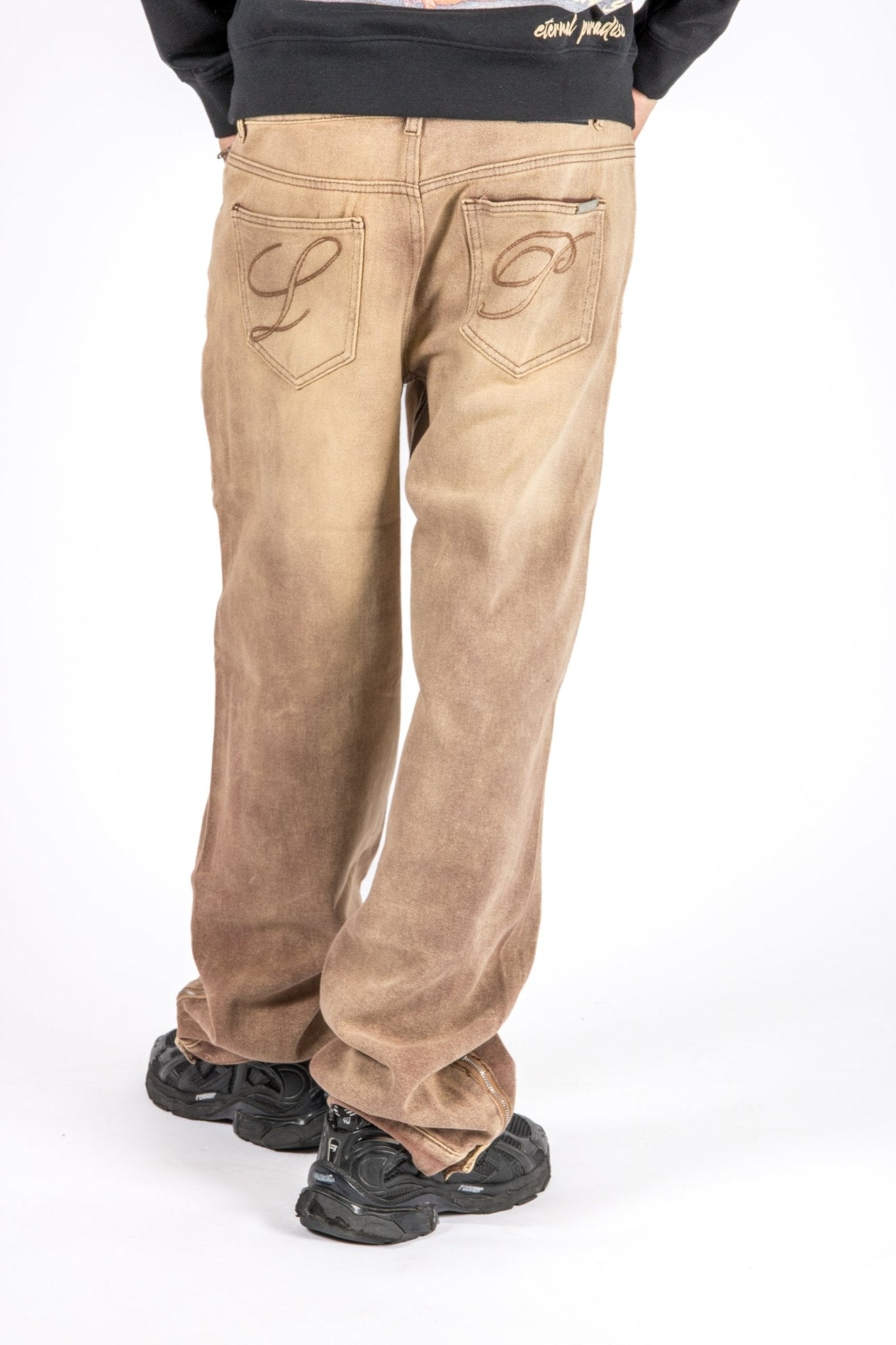 LNP SAND BROWN BARREL VARSITY JEANS - Liquor n Poker