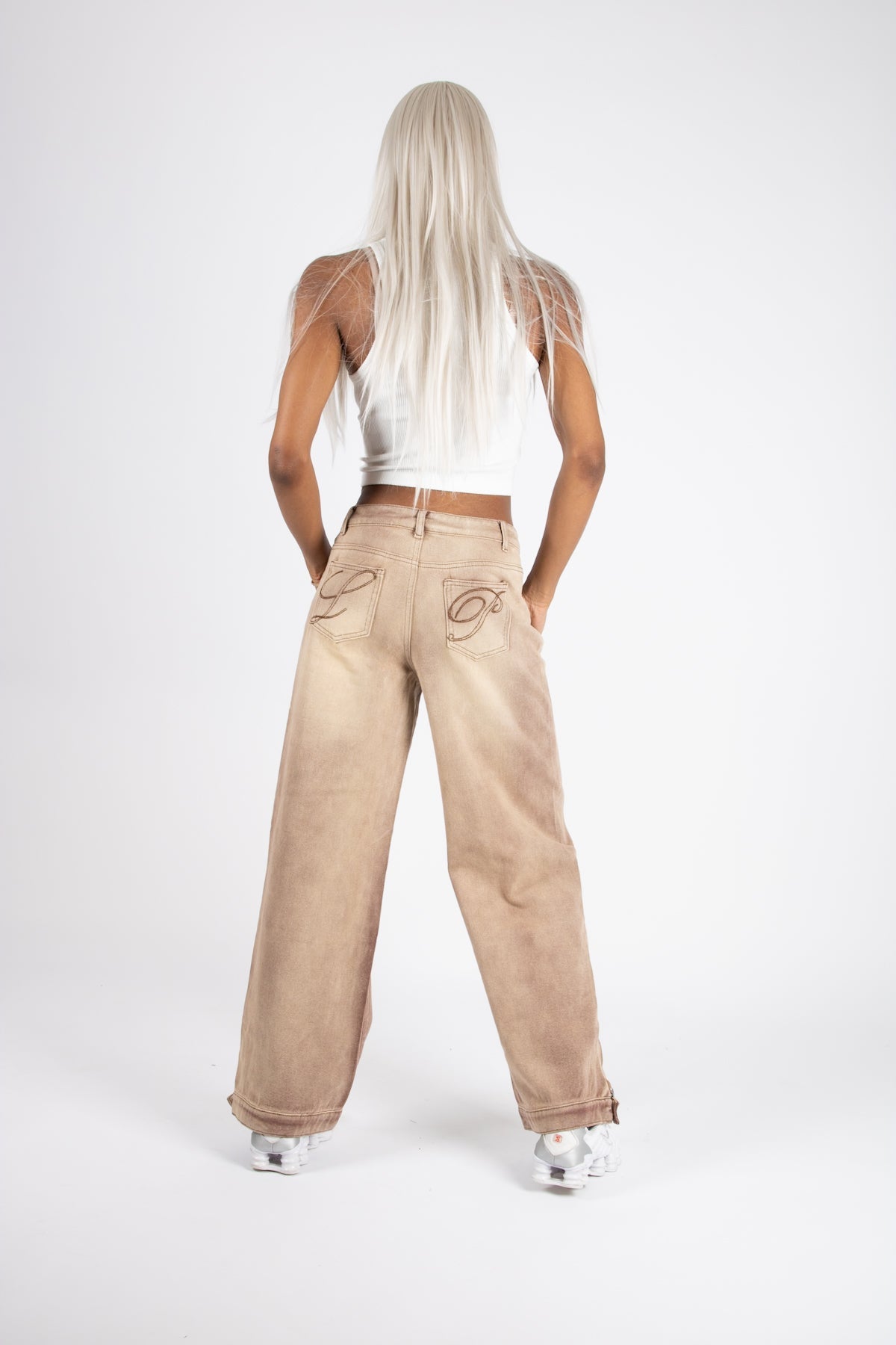 LNP SAND BROWN BARREL VARSITY JEANS - Liquor n Poker