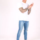 Logan Skinny Stretch Jeans In Light Stonewash With Ripped Knee - Liquor n Poker
