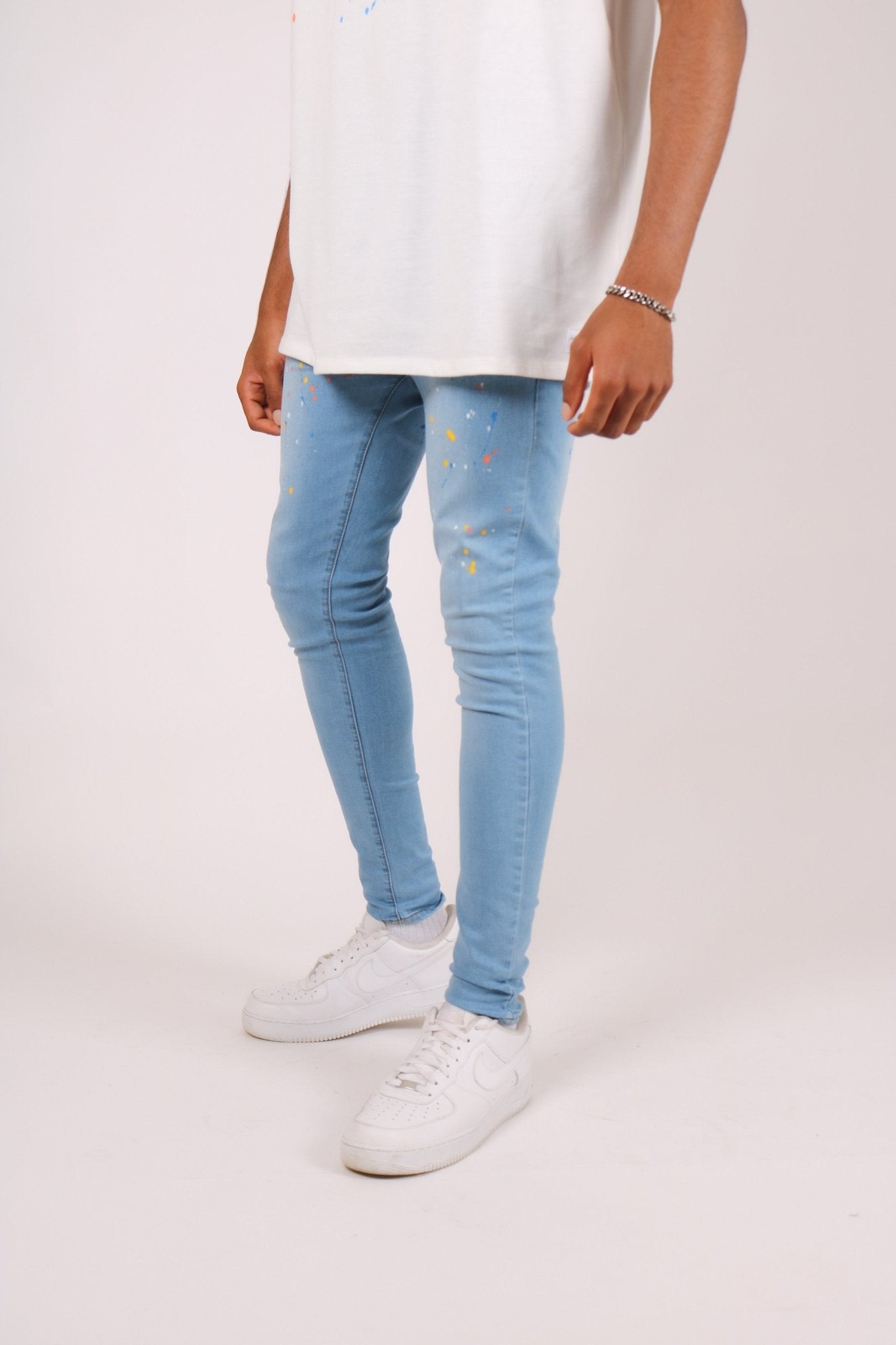 Logan Stonewash Paint Splatter Skinny Jeans - Liquor n Poker