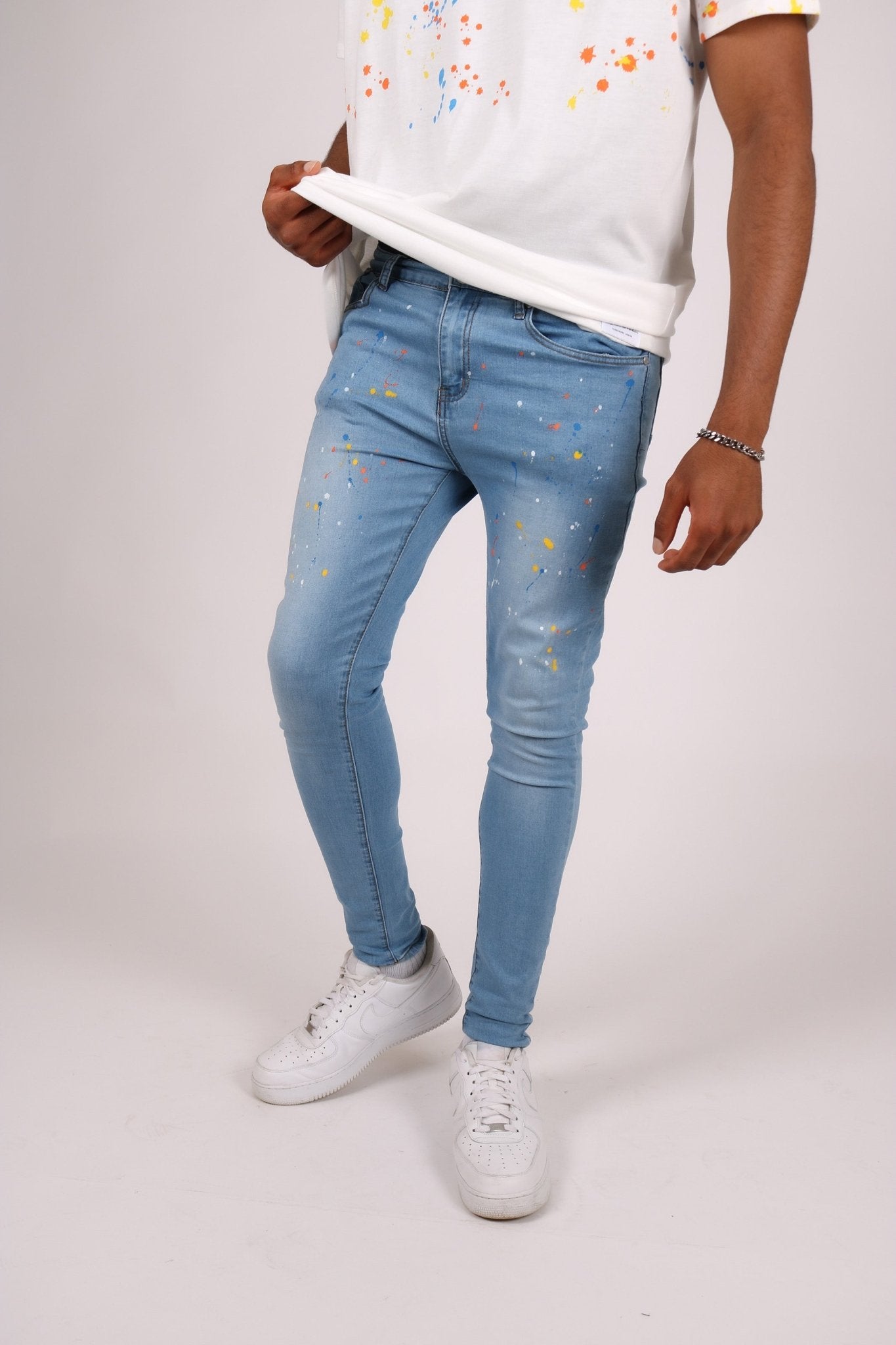 Logan Stonewash Paint Splatter Skinny Jeans - Liquor n Poker
