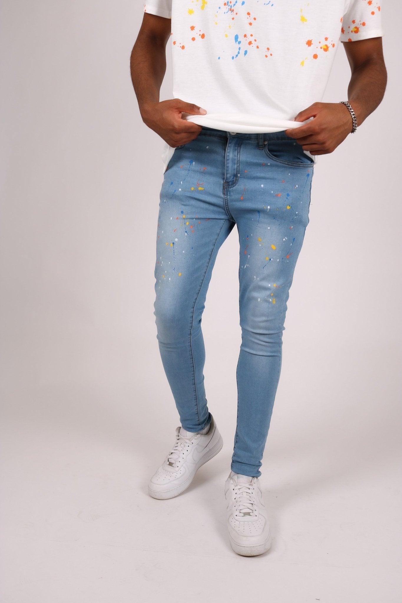 Logan Stonewash Paint Splatter Skinny Jeans - Liquor n Poker