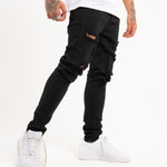 Logan Stretch Skinny Fit Jeans With Rips In Black - Liquor n Poker