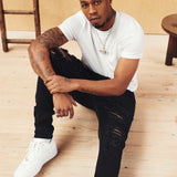 Logan Stretch Skinny Fit Jeans With Rips In Black - Liquor n Poker