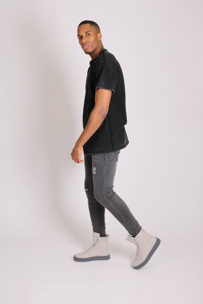 Logan Stretch Skinny Jeans In Washed Black With Distressing - Liquor n Poker