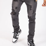 Logan Washed Charcoal Skinny Fit Jeans With Rips - Liquor n Poker