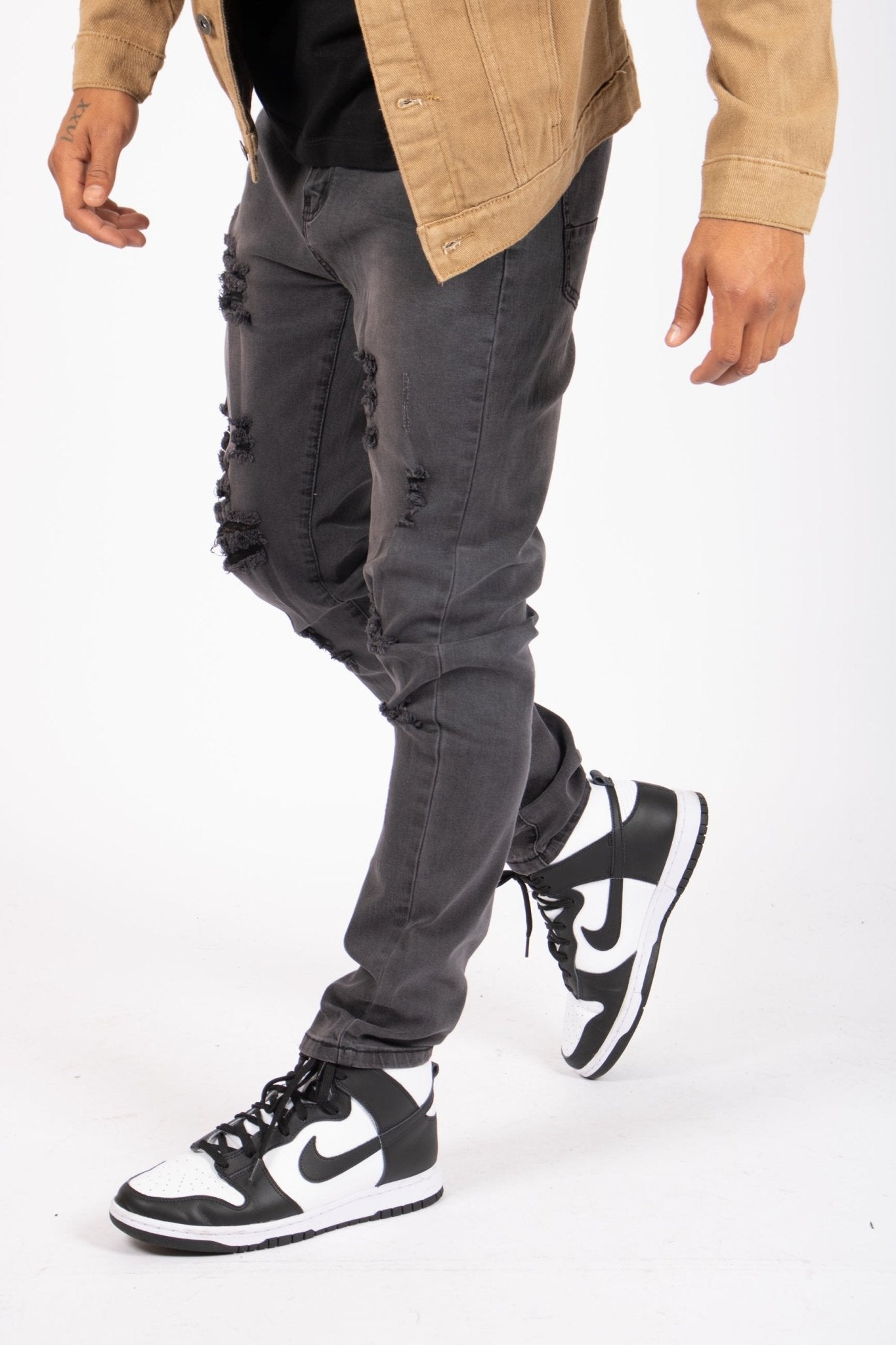 Logan Washed Charcoal Skinny Fit Jeans With Rips - Liquor n Poker