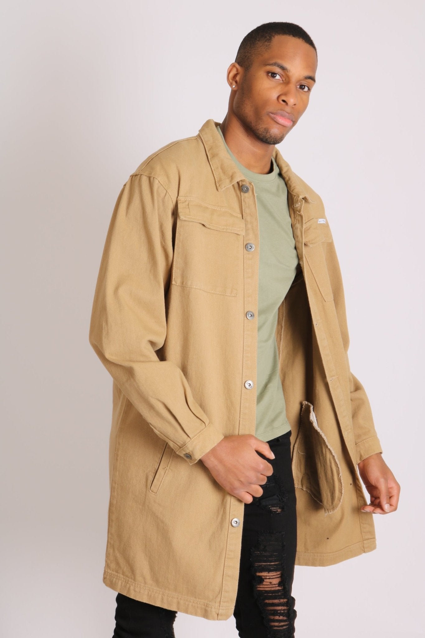 Longline Worker Shacket In Tan - Liquor n Poker
