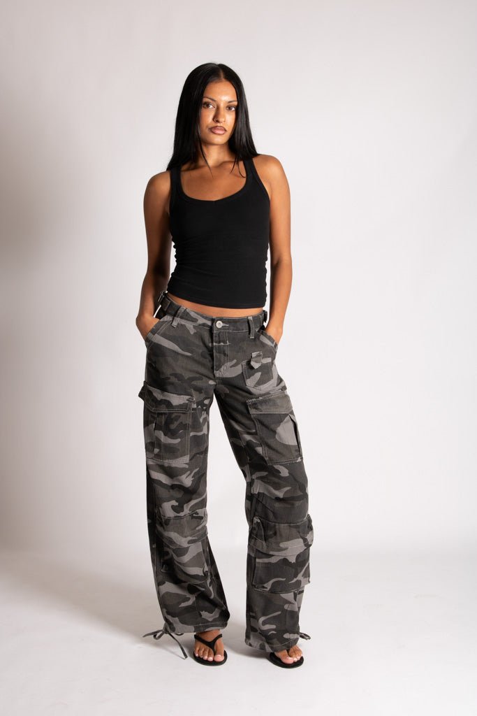Low Rise Baggy Camo Cargos in Black/Grey Tonal - Liquor n Poker