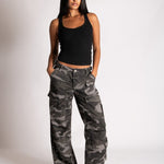 Low Rise Baggy Camo Cargos in Black/Grey Tonal - Liquor n Poker