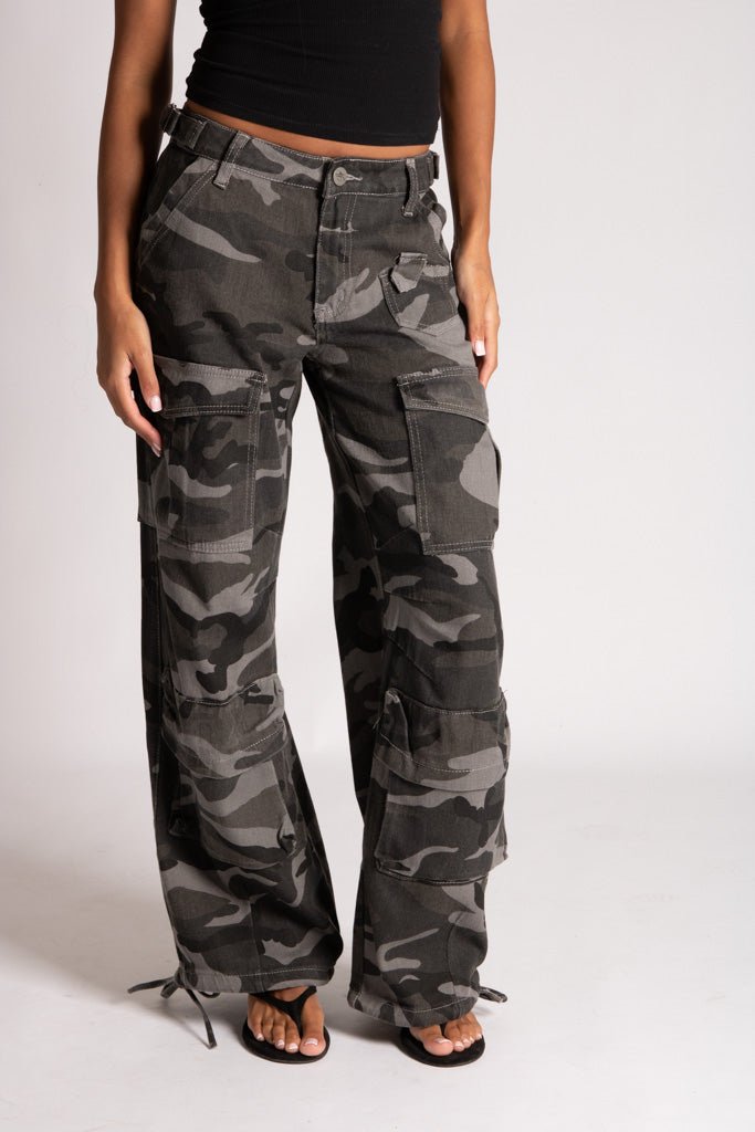 Low Rise Baggy Camo Cargos in Black/Grey Tonal - Liquor n Poker