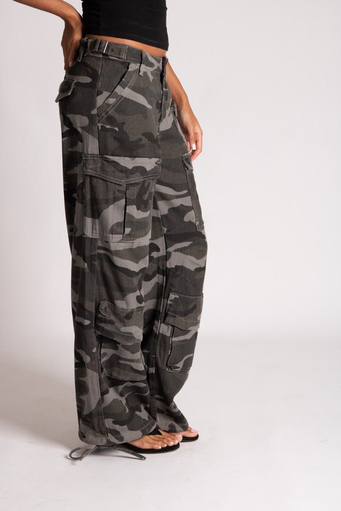 Low Rise Baggy Camo Cargos in Black/Grey Tonal - Liquor n Poker