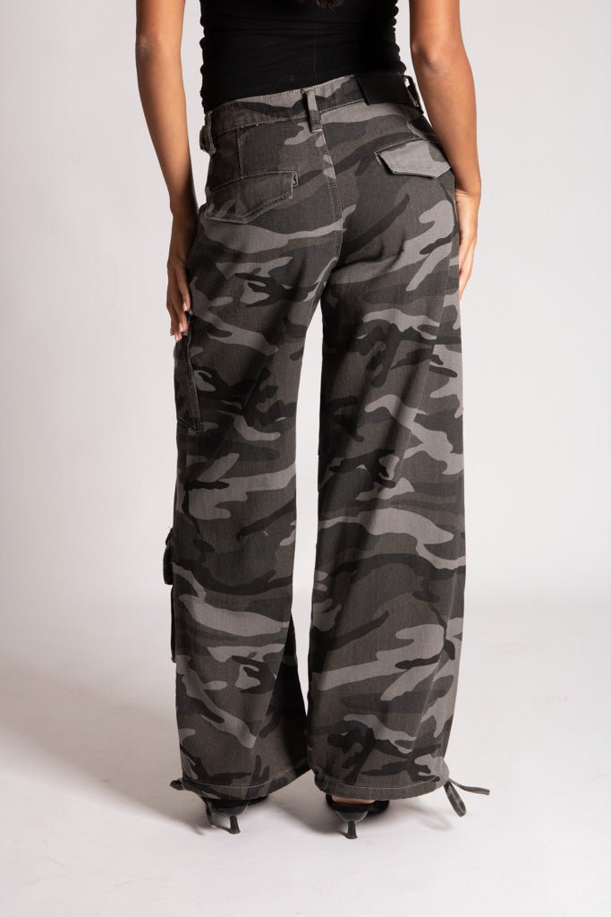 Low Rise Baggy Camo Cargos in Black/Grey Tonal - Liquor n Poker