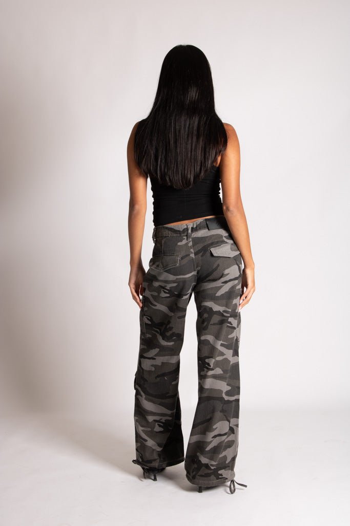 Low Rise Baggy Camo Cargos in Black/Grey Tonal - Liquor n Poker