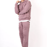 Mauve All Over 'Lnp' Frayed Motif Straight Leg Jogger - Liquor n Poker