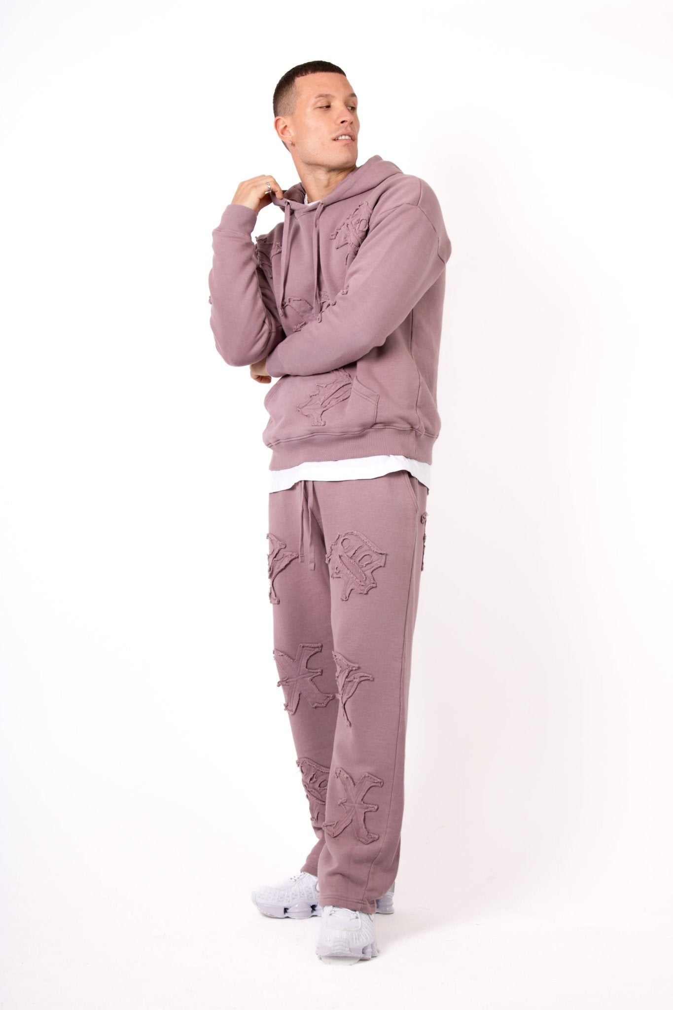 Mauve All Over 'Lnp' Frayed Motif Straight Leg Jogger - Liquor n Poker