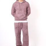 Mauve All Over 'Lnp' Frayed Motif Straight Leg Jogger - Liquor n Poker