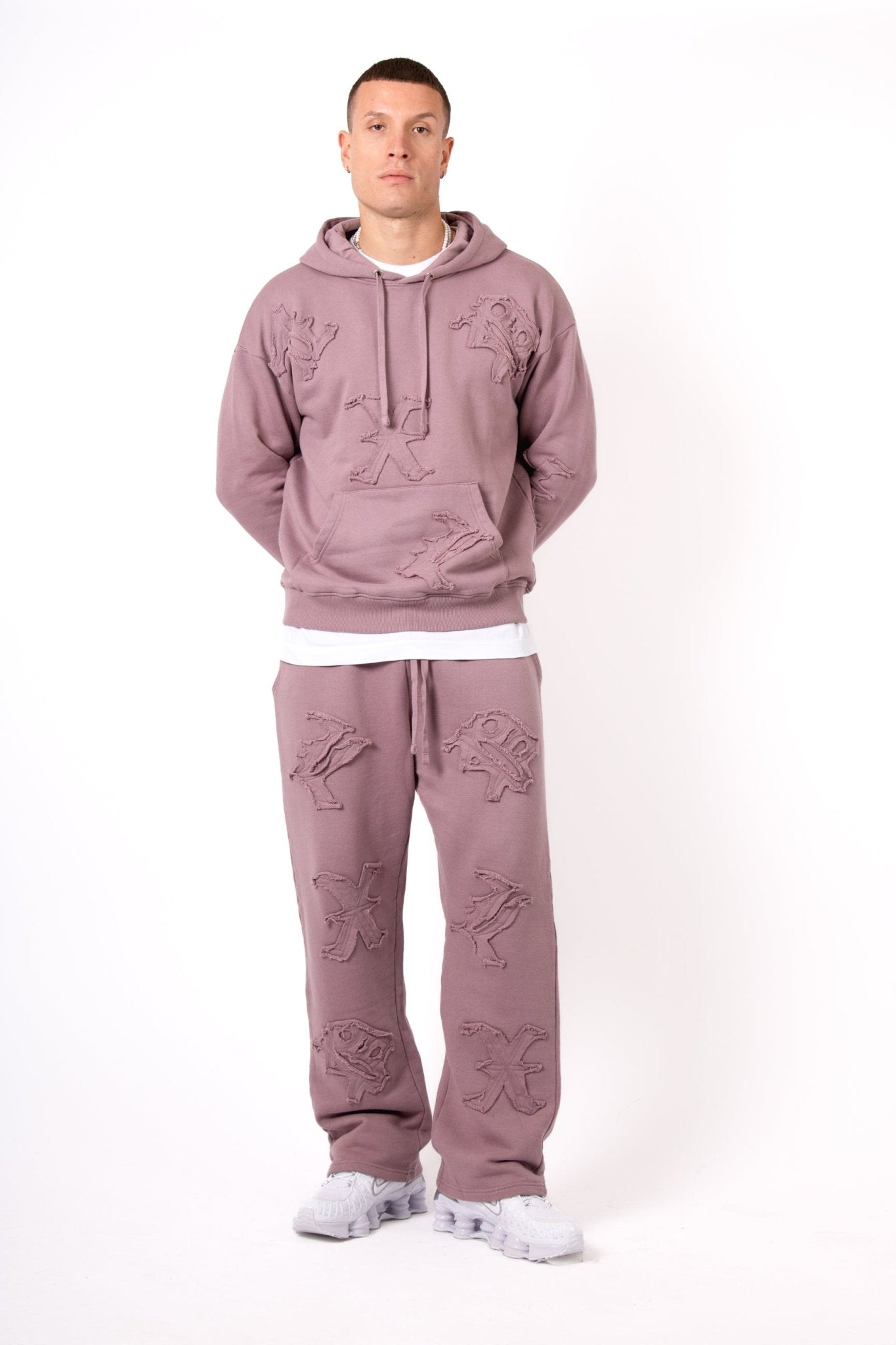 Mauve All Over 'Lnp' Frayed Motif Straight Leg Jogger - Liquor n Poker