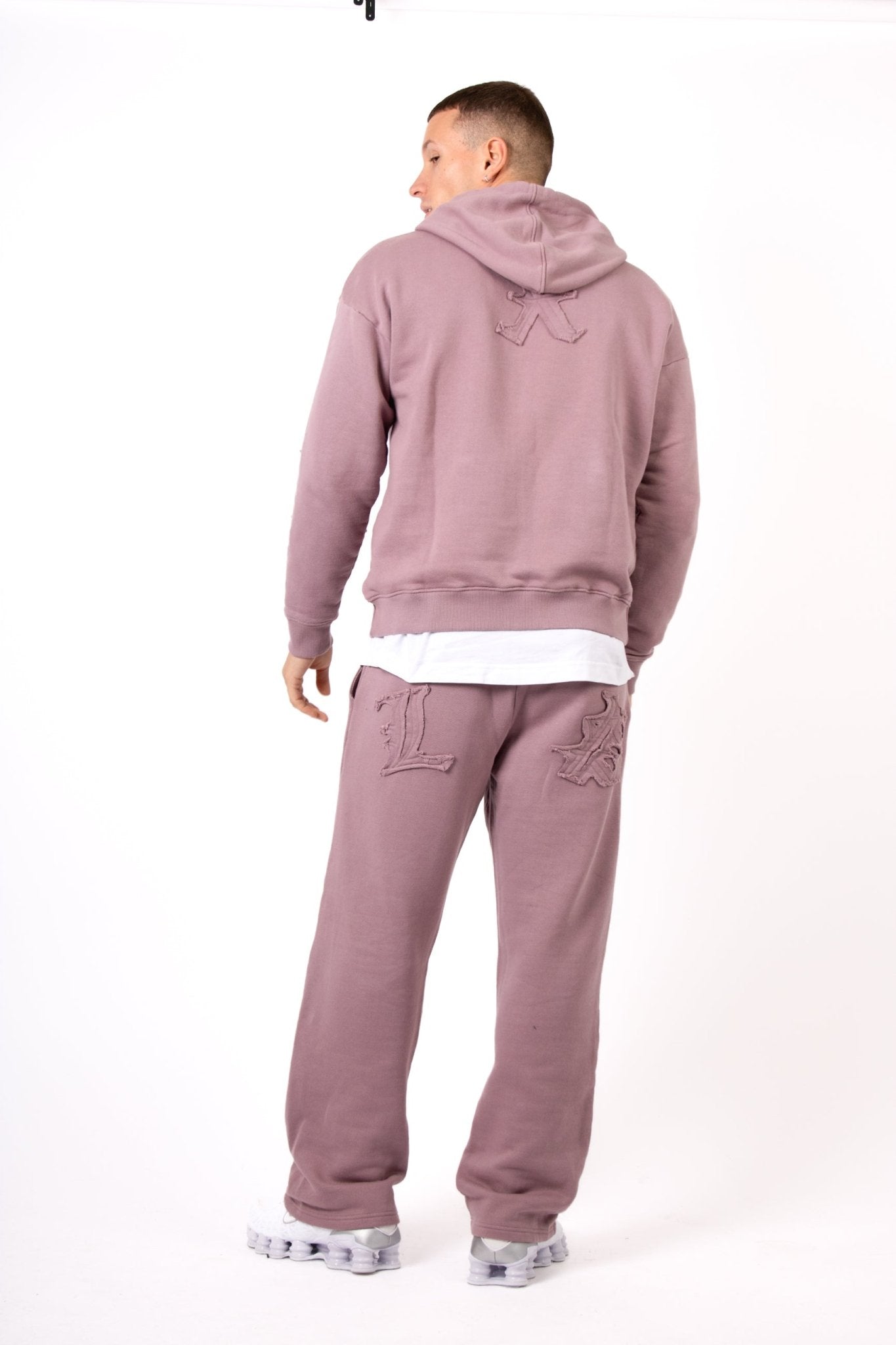 Mauve All Over 'Lnp' Frayed Motif Straight Leg Jogger - Liquor n Poker