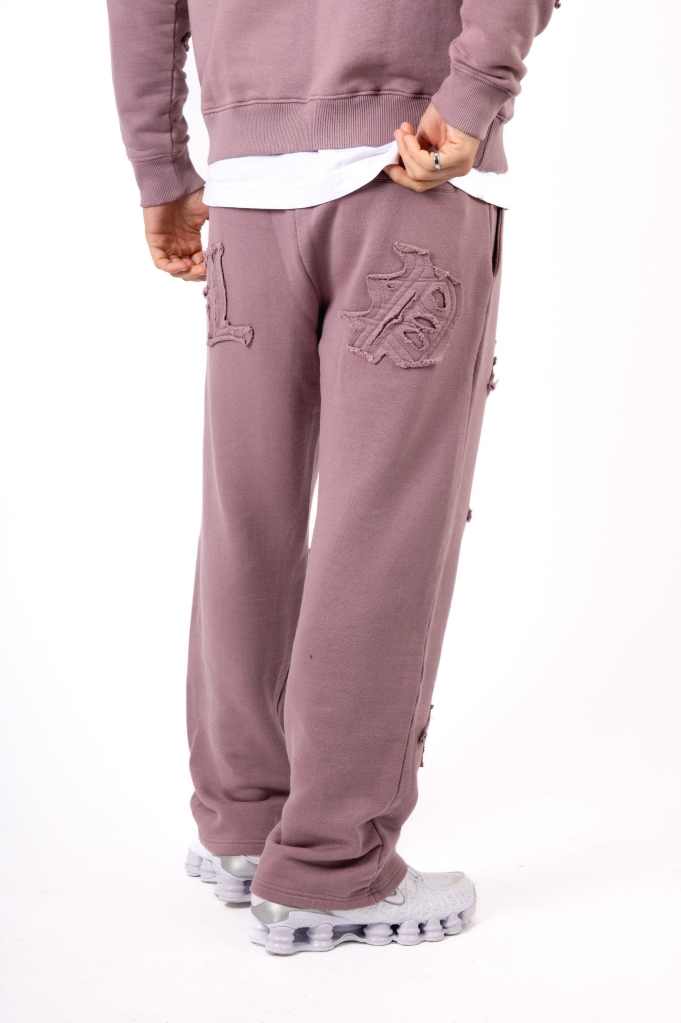 Mauve All Over 'Lnp' Frayed Motif Straight Leg Jogger - Liquor n Poker