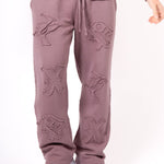 Mauve All Over 'Lnp' Frayed Motif Straight Leg Jogger - Liquor n Poker