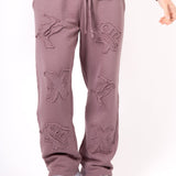 Mauve All Over 'Lnp' Frayed Motif Straight Leg Jogger - Liquor n Poker