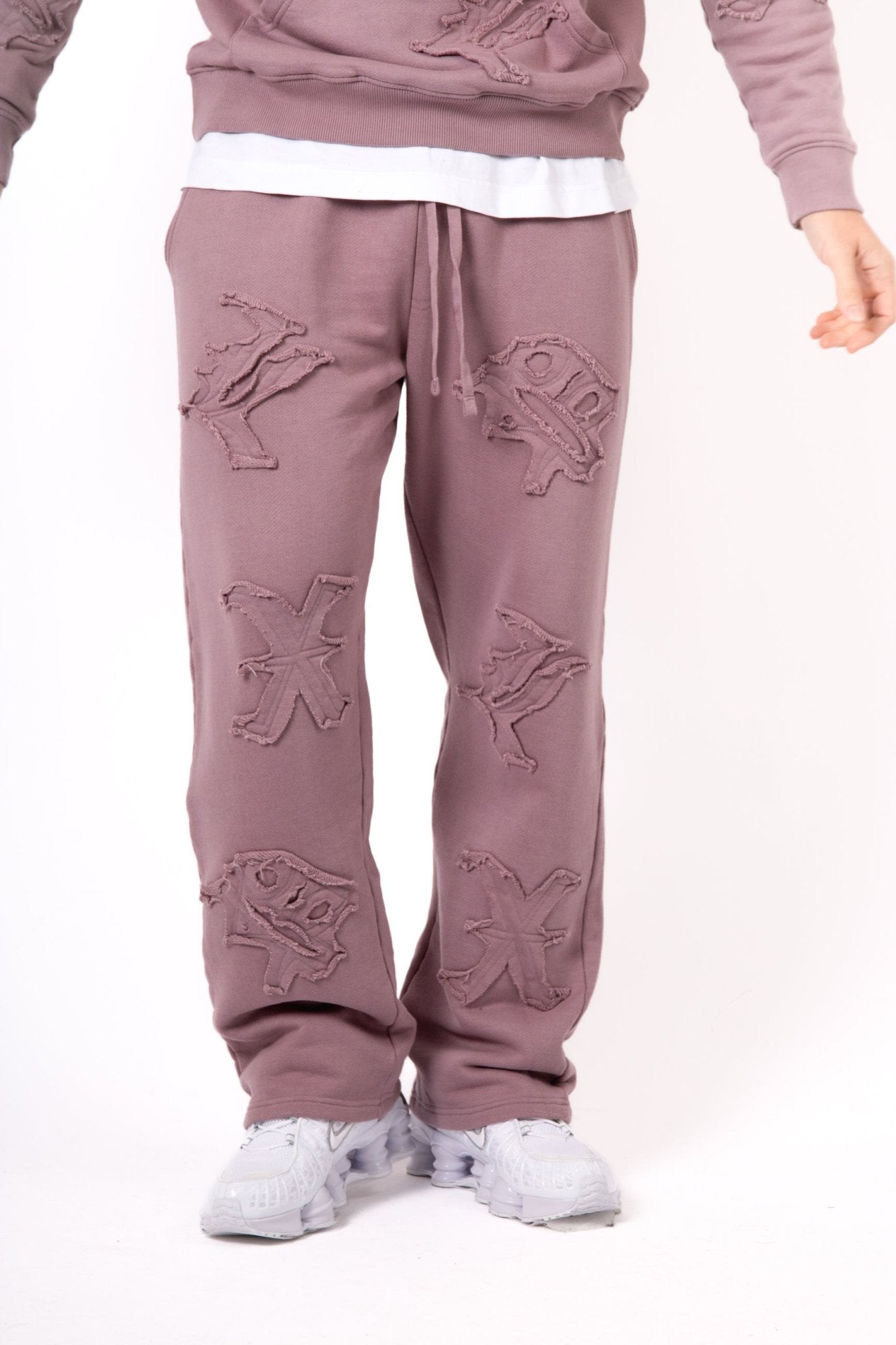 Mauve All Over 'Lnp' Frayed Motif Straight Leg Jogger - Liquor n Poker