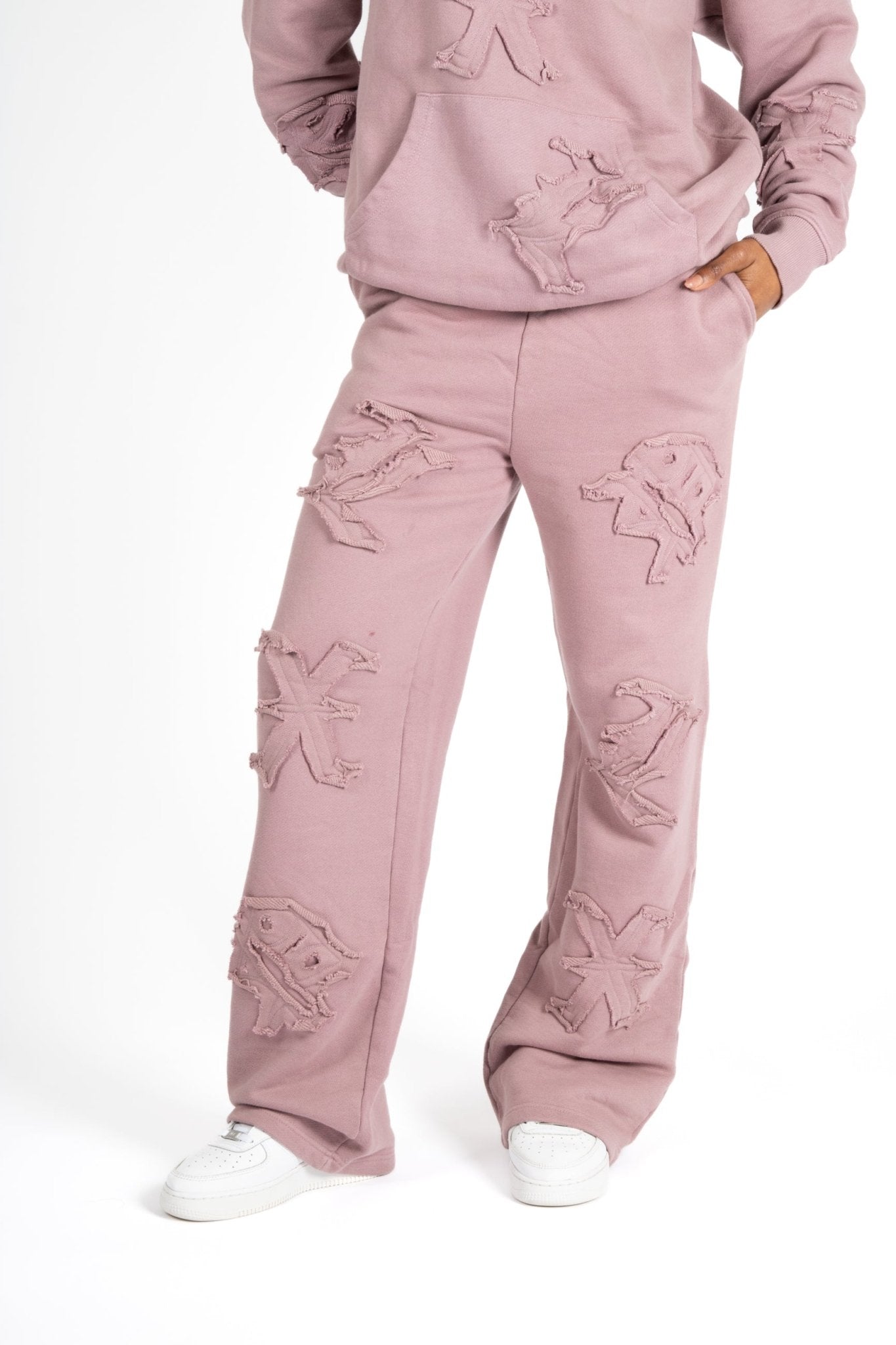 Mauve All Over 'Lnp' Motif Straight Leg Joggers - Liquor n Poker