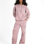 Mauve All Over 'Lnp' Motif Straight Leg Joggers - Liquor n Poker