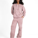 Mauve All Over 'Lnp' Motif Straight Leg Joggers - Liquor n Poker