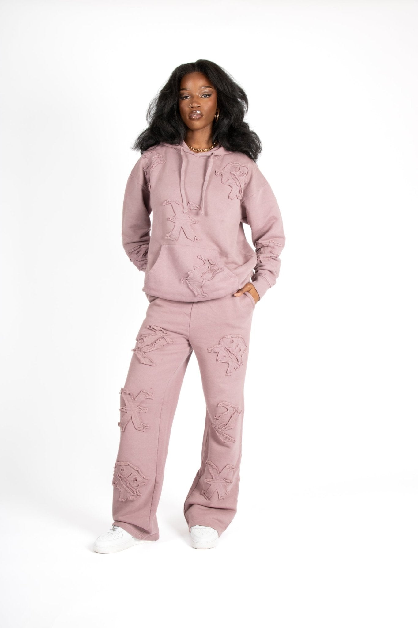 Mauve All Over 'Lnp' Motif Straight Leg Joggers - Liquor n Poker