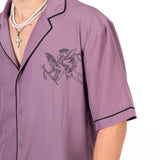 Mauve Motif Back Printed Bowling Shirt - Liquor n Poker