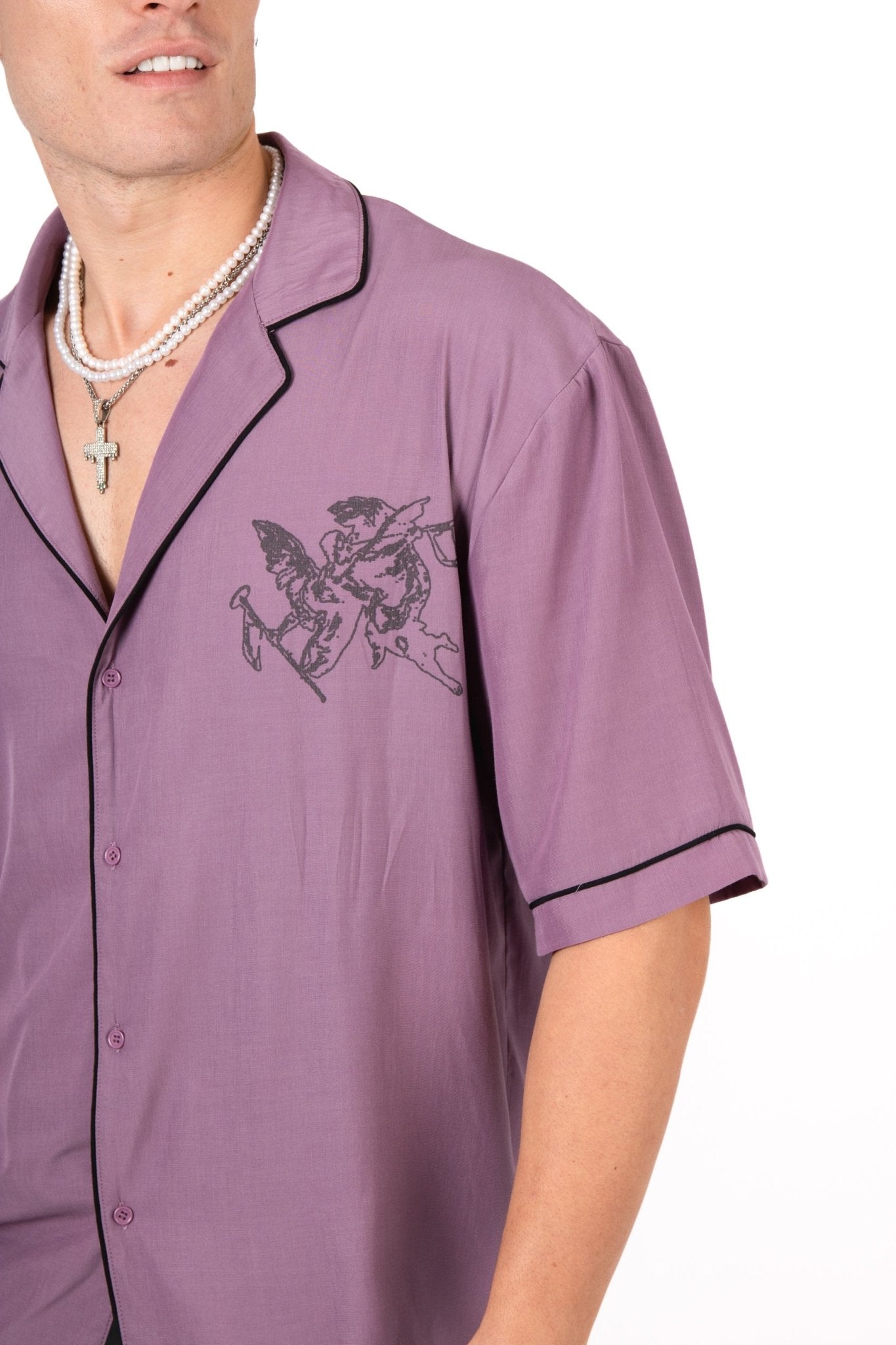 Mauve Motif Back Printed Bowling Shirt - Liquor n Poker