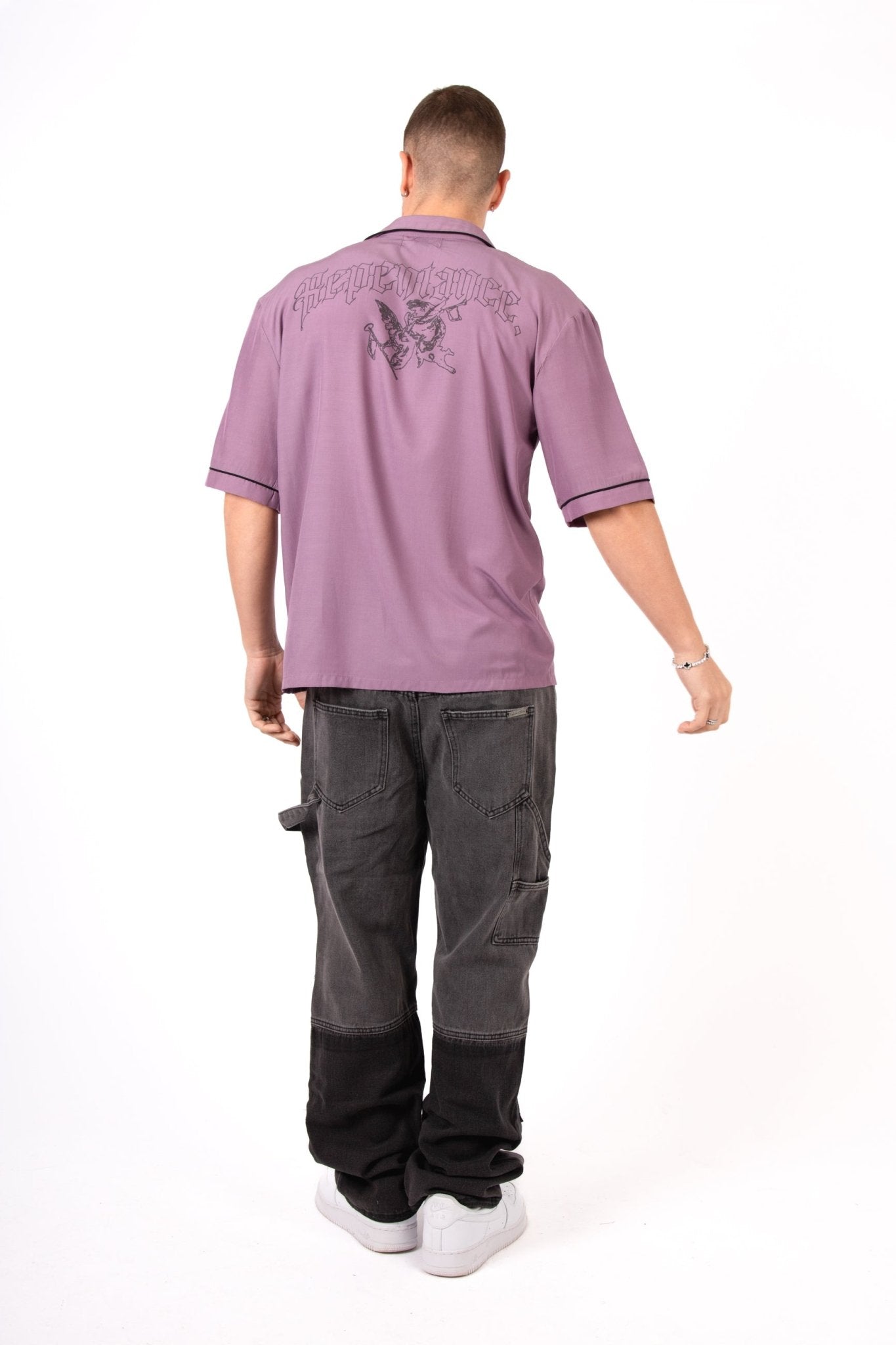 Mauve Motif Back Printed Bowling Shirt - Liquor n Poker