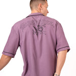 Mauve Motif Back Printed Bowling Shirt - Liquor n Poker