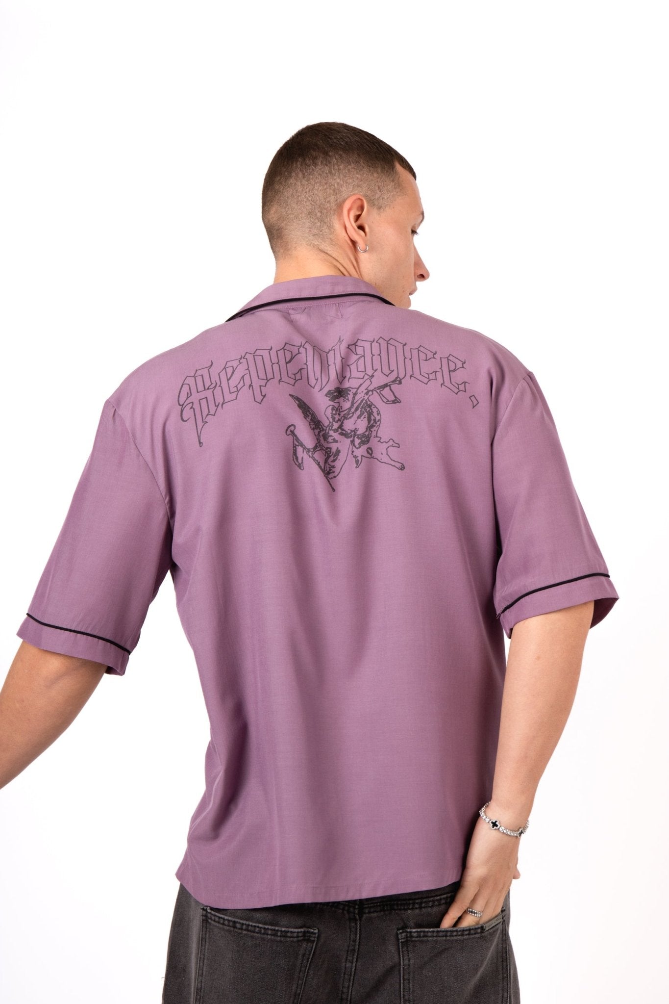 Mauve Motif Back Printed Bowling Shirt - Liquor n Poker