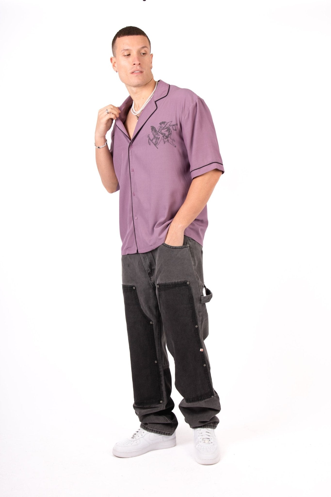 Mauve Motif Back Printed Bowling Shirt - Liquor n Poker