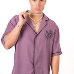 Mauve Motif Back Printed Bowling Shirt - Liquor n Poker