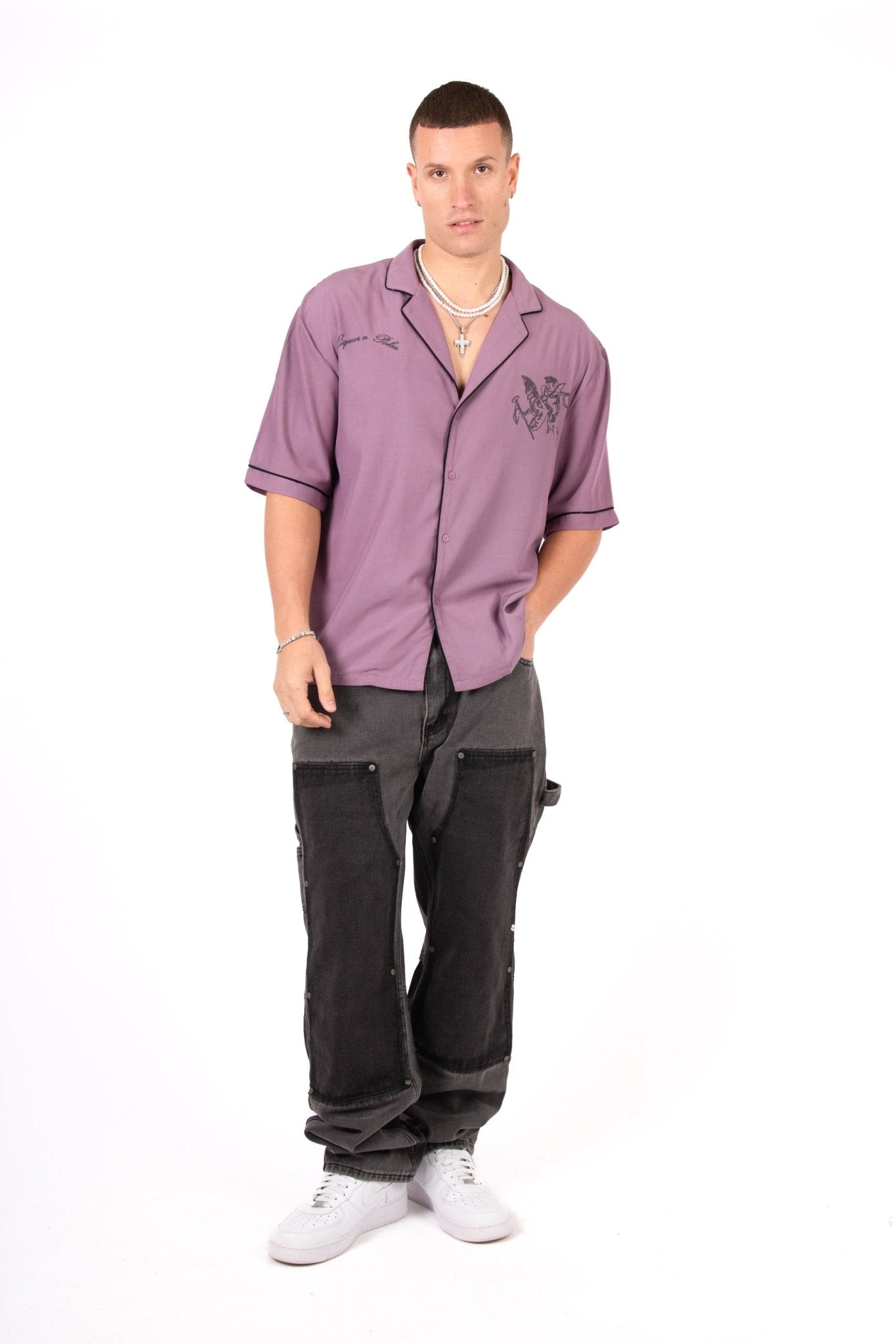 Mauve Motif Back Printed Bowling Shirt - Liquor n Poker