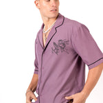 Mauve Motif Back Printed Bowling Shirt - Liquor n Poker