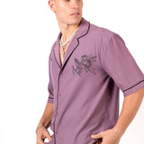 Mauve Motif Back Printed Bowling Shirt - Liquor n Poker