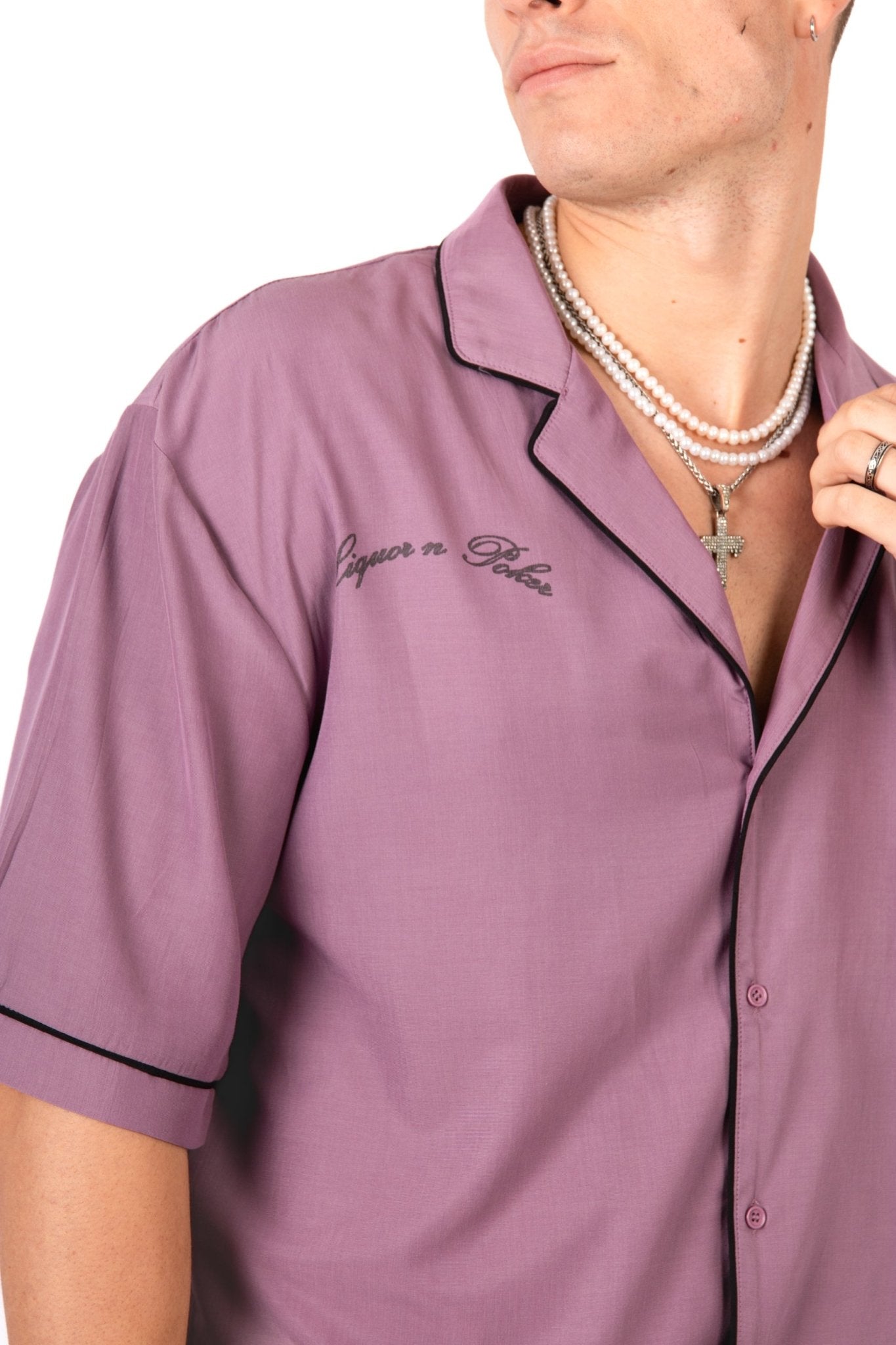 Mauve Motif Back Printed Bowling Shirt - Liquor n Poker