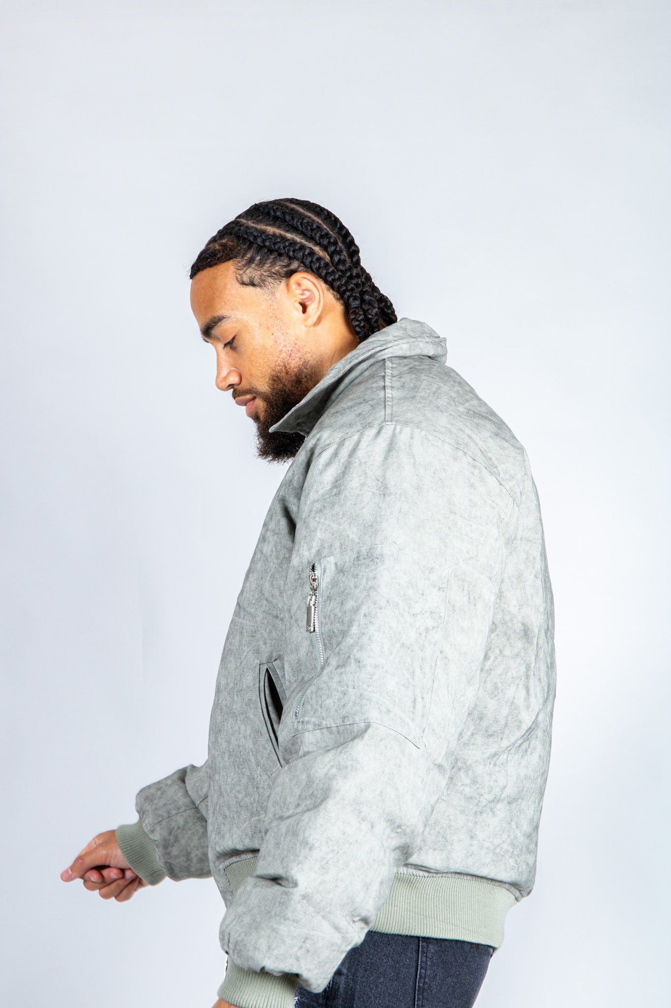 Maverick Oversized Nylon Bomber Jacket in Acid Wash Grey - Liquor n Poker