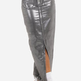 Maxi - Length Metallic Silver Split Skirt - Liquor n Poker