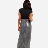 Maxi - Length Metallic Silver Split Skirt - Liquor n Poker