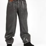 Metallic Coated Baggy Jeans - Liquor n Poker