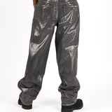 Metallic Coated Baggy Jeans - Liquor n Poker
